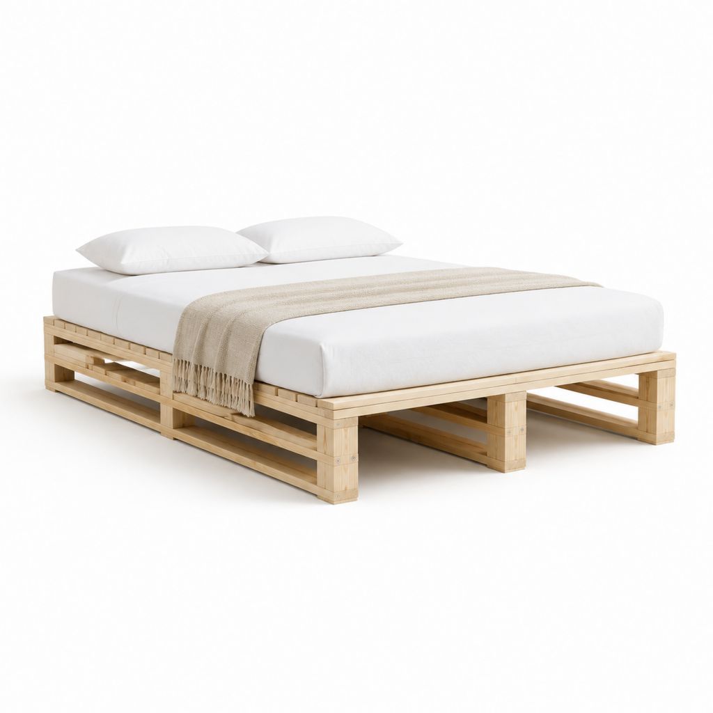 Palettenbett Bettgestell Natur aus massivem Kiefernholz 160 x 200 cm