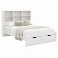 Stauraumbett Doppelbett Weiß aus melaminbeschichteter Spanplatte mit Regal Kopfteil und 2 Schubladen 160 x 200 cm
