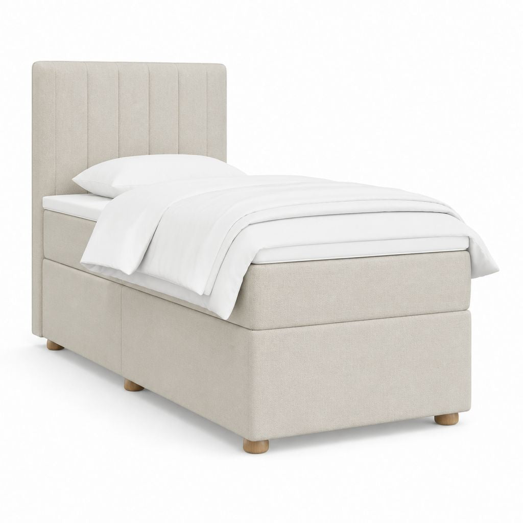 Boxspringbett Beige mit Polyesterbezug und Holzfüßen 90 x 200 cm