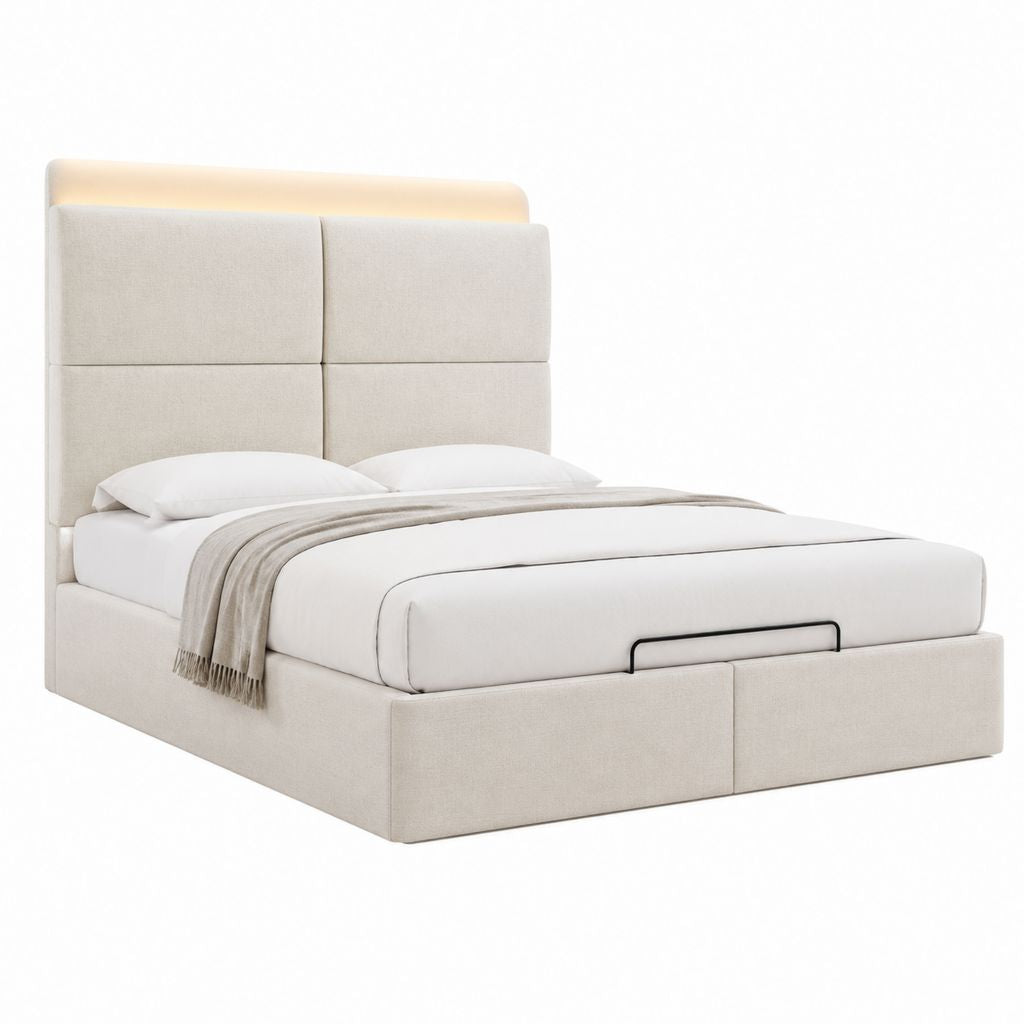 Polsterbett mit Stauraum LED-Kopfteil Beige Polyester Rechteckig 160 x 200 cm