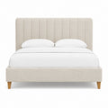 Polsterbett Doppelbett Beige mit Polyesterbezug und vertikal gestepptem Kopfteil 160 x 200 cm