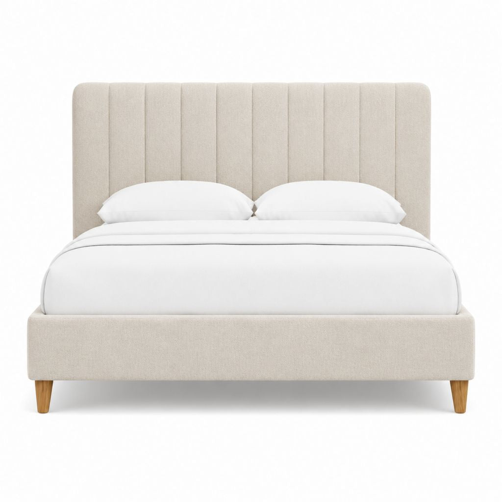 Polsterbett Doppelbett Beige mit Polyesterbezug und vertikal gestepptem Kopfteil 160 x 200 cm
