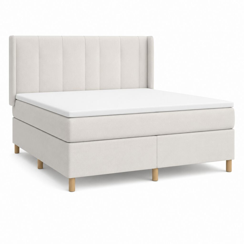 Boxspringbett Beige mit Polyesterbezug und vertikal gestepptem Kopfteil 180 x 200 cm