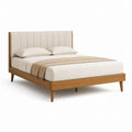 Polsterbettgestell 160 x 200 cm Naturbraun Creme Massivholz Rechteckig