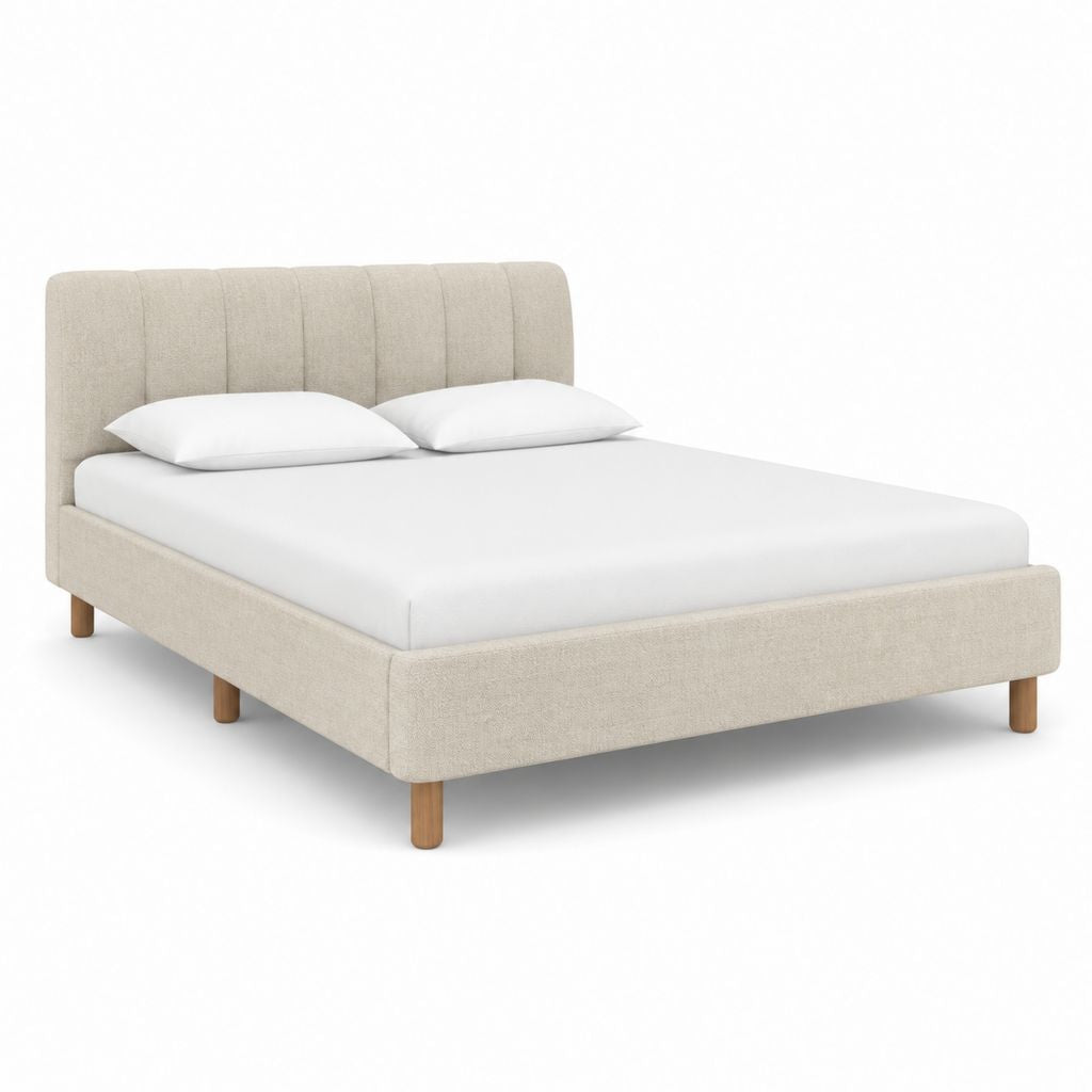 Polsterbett Doppelbett Beige mit Polyesterbezug und Holzfüßen 160 x 200 cm