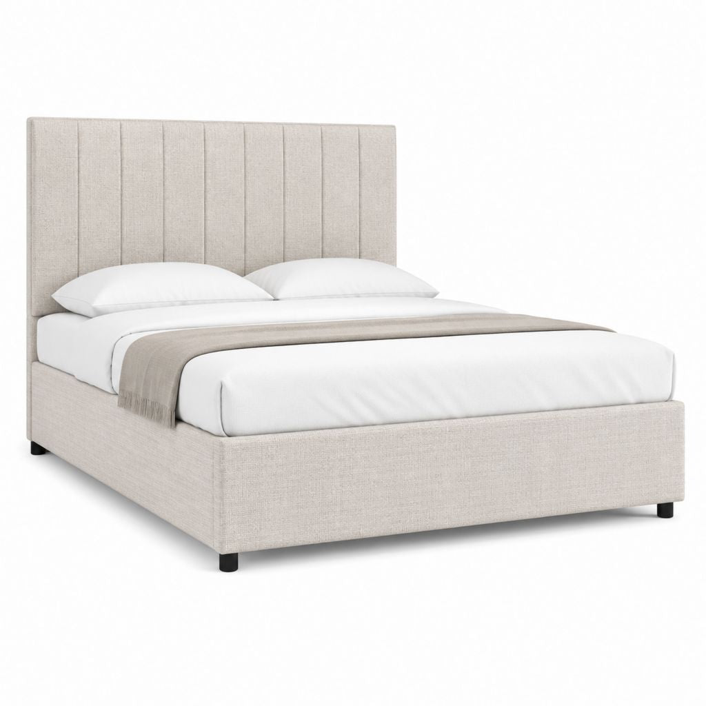 Polsterbett Doppelbett Beige mit Polyesterbezug und gepolstertem Kopfteil 160 x 200 cm