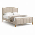 Rechteckiges Polsterbett Doppelbett Beige mit Polyesterbezug und Massivholzfüßen 160 x 200 cm