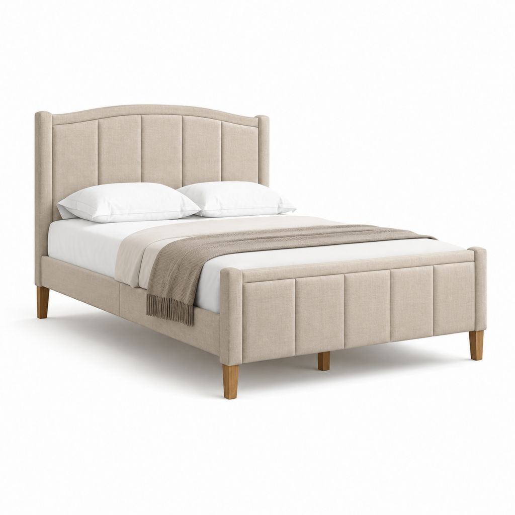 Rechteckiges Polsterbett Doppelbett Beige mit Polyesterbezug und Massivholzfüßen 160 x 200 cm