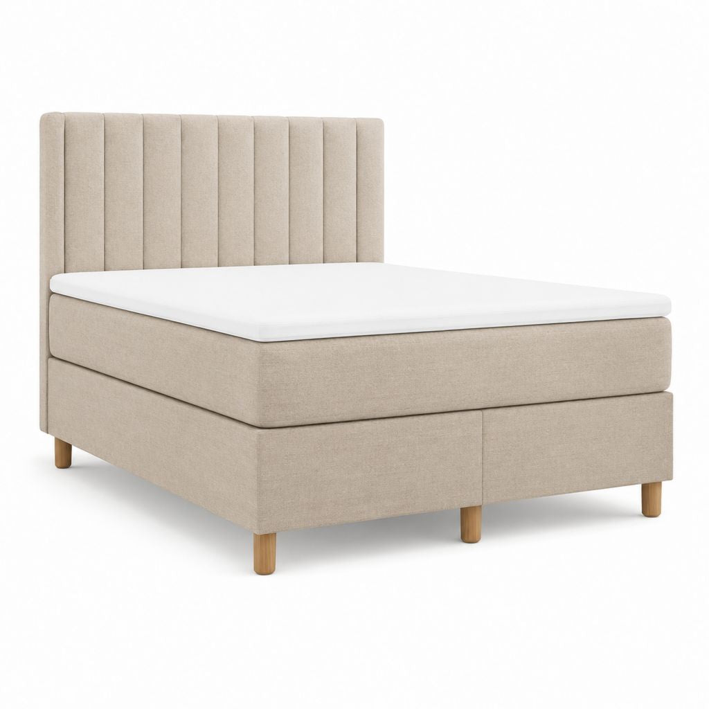 Boxspringbett 180 x 200 cm rechteckig Beige mit Polyesterbezug Matratze und Topper