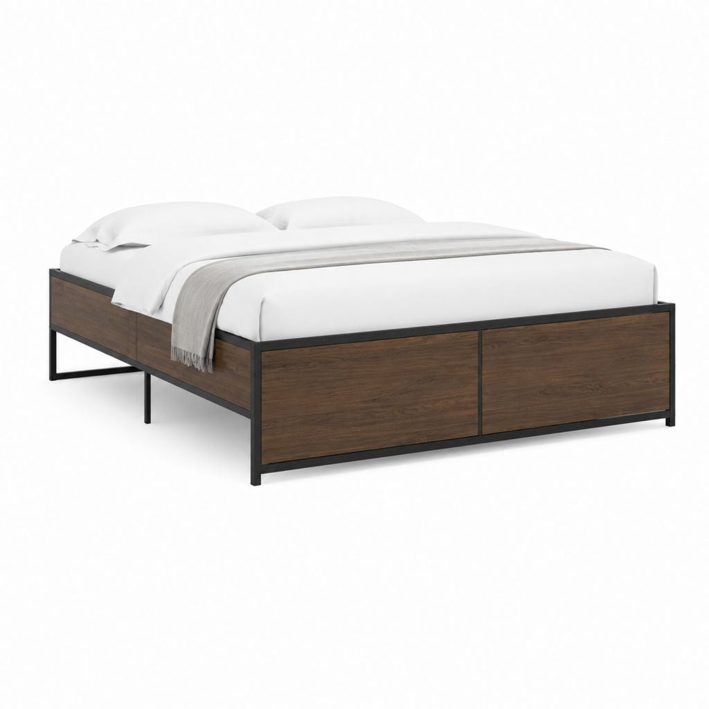Doppelbett Bettgestell Nussbaumdekor Stahl rechteckig 160 x 200 cm Außenmaß 208 x 168 x 45 cm