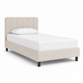 Polsterbett Einzelbett Beige mit Polyesterbezug und gepolstertem Kopfteil 90 x 200 cm