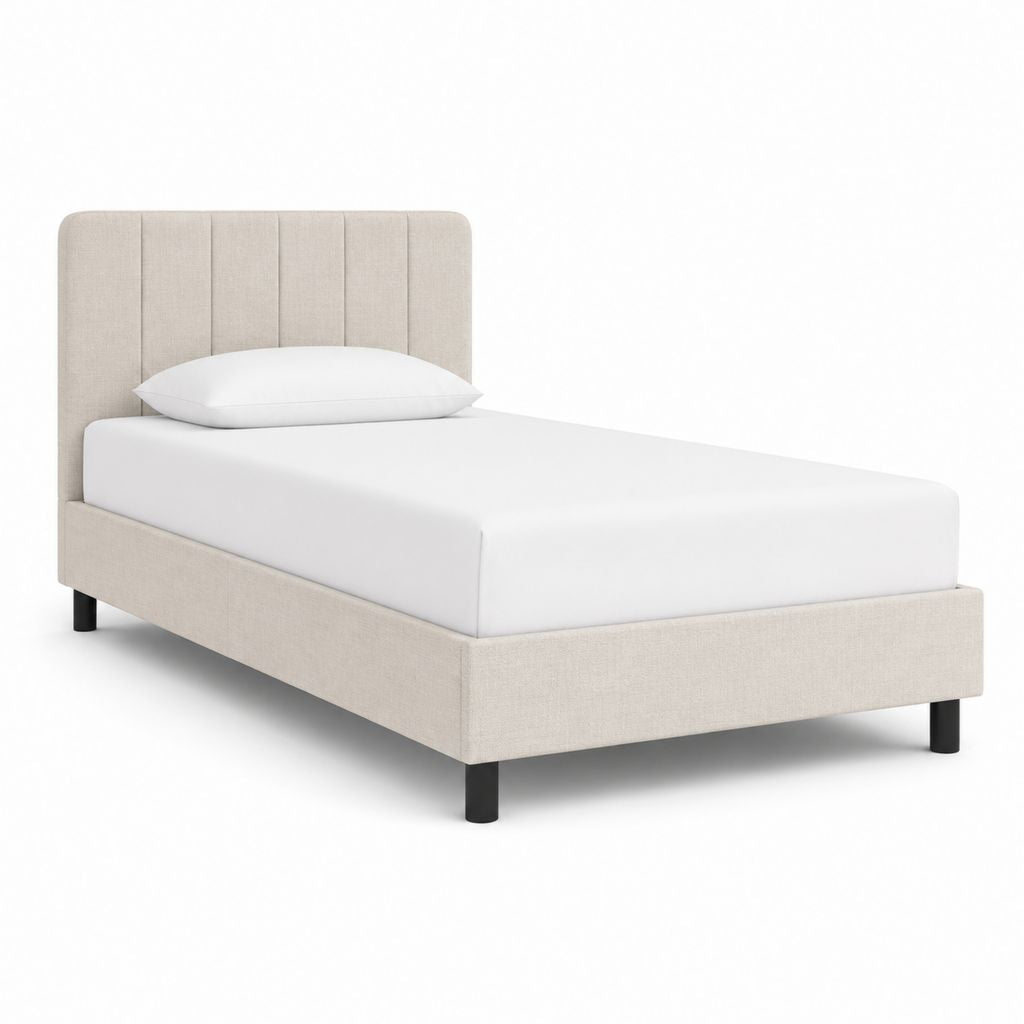 Polsterbett Einzelbett Beige mit Polyesterbezug und gepolstertem Kopfteil 90 x 200 cm