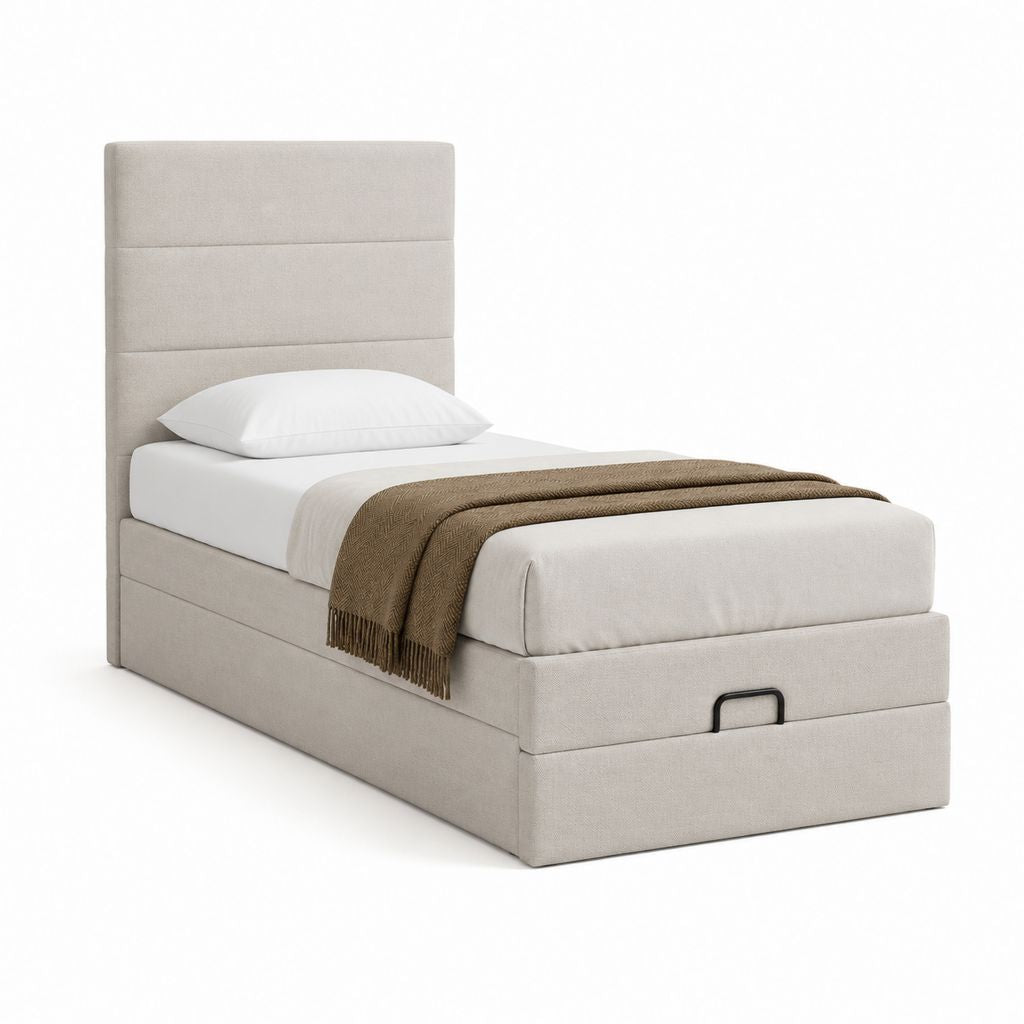 Polsterbett mit Stauraum Beige Polyester Rechteckig 90 x 200 cm