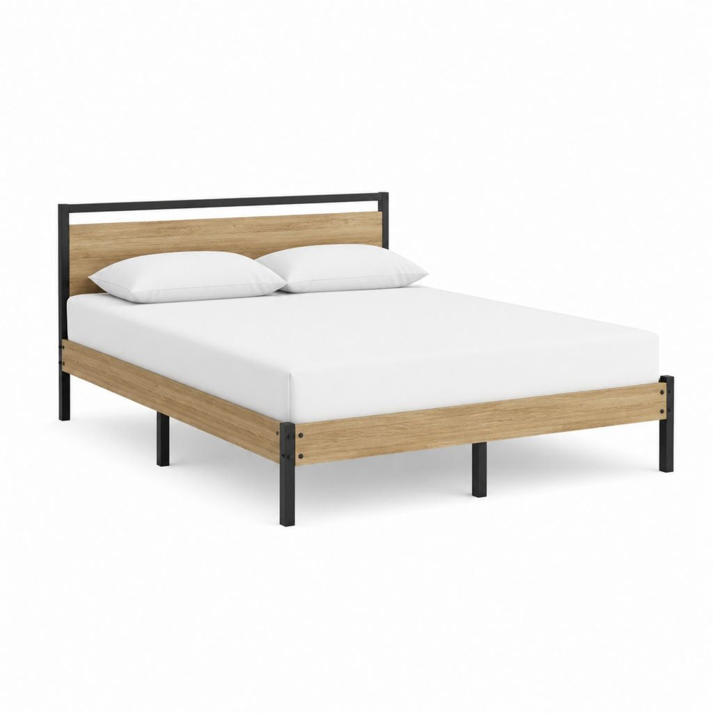 Doppelbett Bettgestell Schwarz Eiche Dekor Stahl Spanplatte 160 x 200 cm