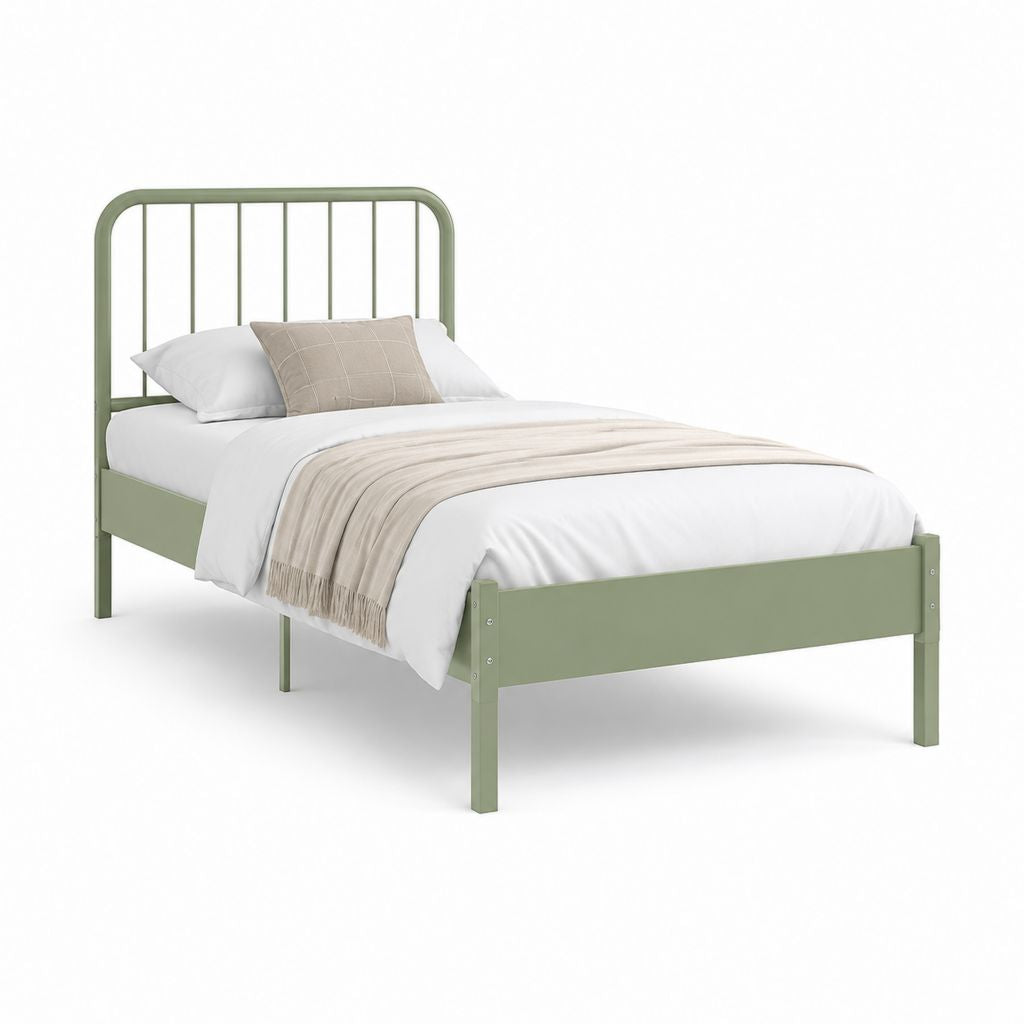 Metallbett Einzelbett Salbeigrün Stahl rechteckig 90 x 200 cm