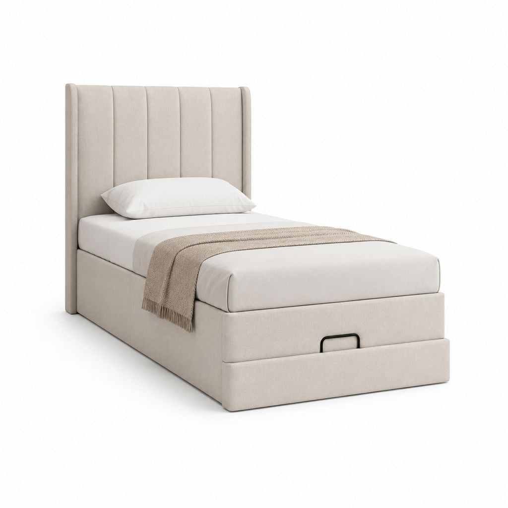 Polsterbett mit Bettkasten Beige Polyester Rechteckig 90 x 200 cm