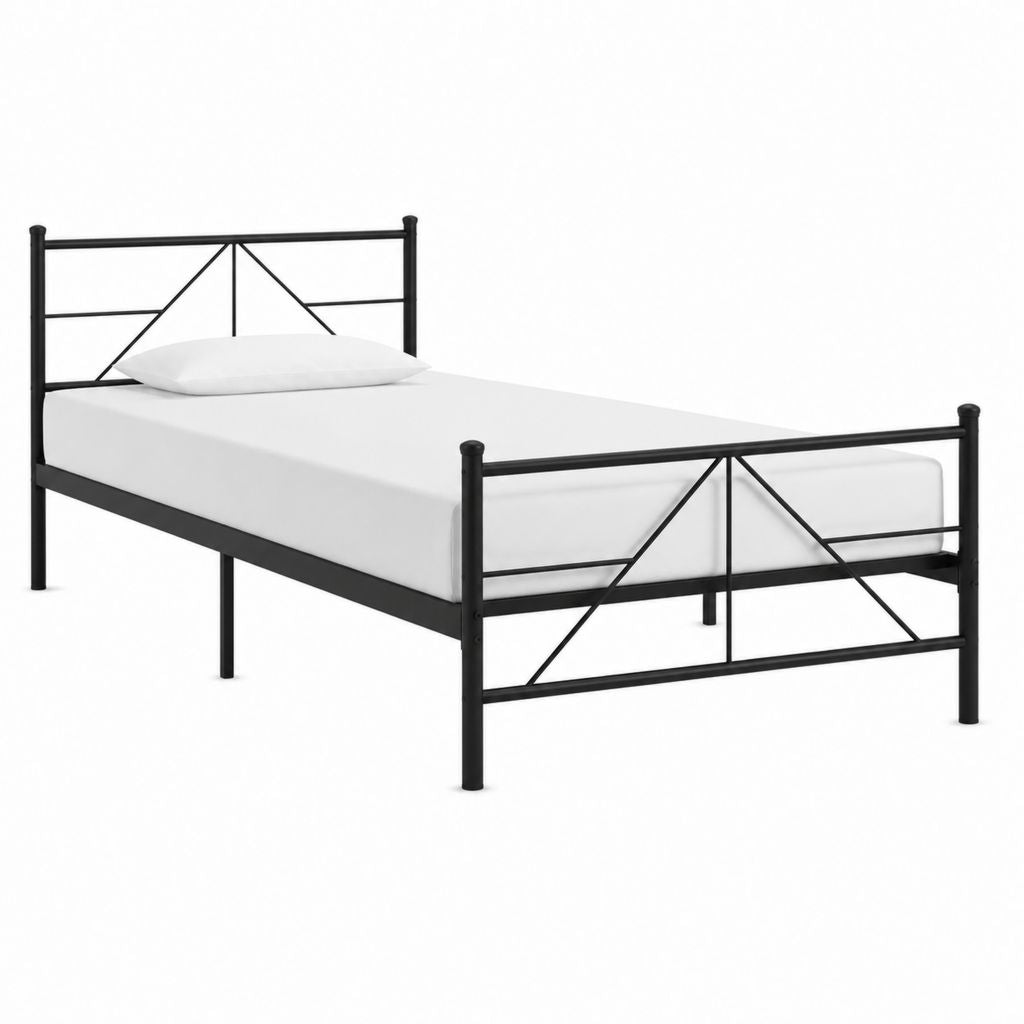 Metallbett Bettgestell Schwarz pulverbeschichteter Stahl rechteckig 90 x 200 cm
