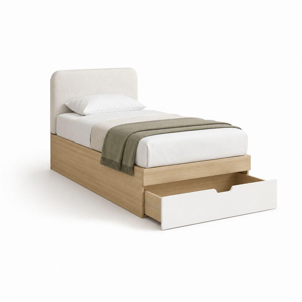 Einzelbett mit Schublade Eichefarben Weiß Polyester Rechteckig 90 x 200 cm