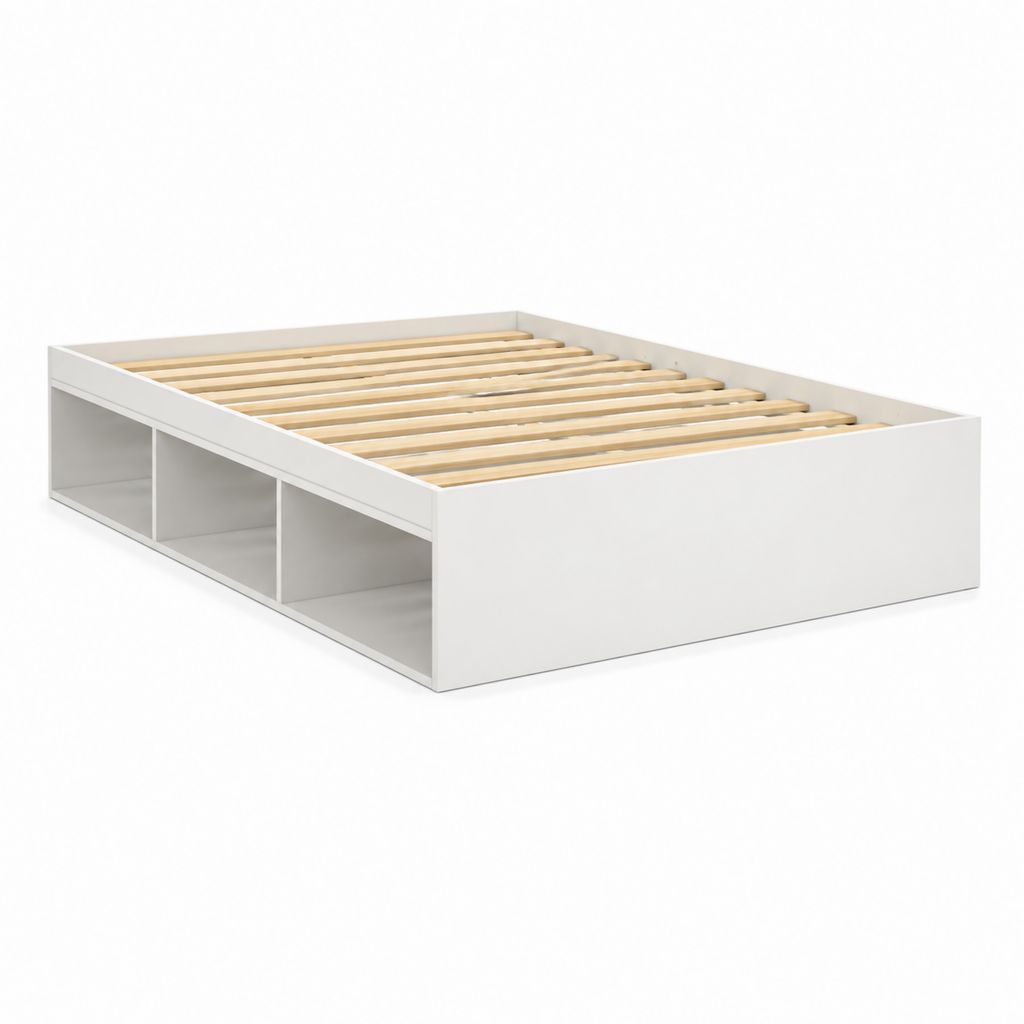 Stauraumbett Weiß aus melaminharzbeschichteter Spanplatte mit Lattenrost 90 x 200 cm