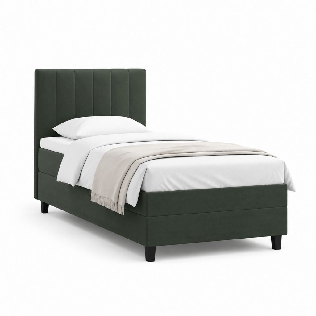 Polsterbett Einzelbett Dunkelgrün Polyester-Samt 90 x 200 cm mit gepolstertem Kopfteil