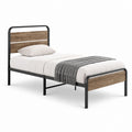 Metallbett Einzelbett Schwarz Braun aus Stahl und Spanplatte 90 x 200 cm