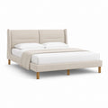 Polsterbett Doppelbett Beige mit Polyesterbezug und Massivholzfüßen 160 x 200 cm