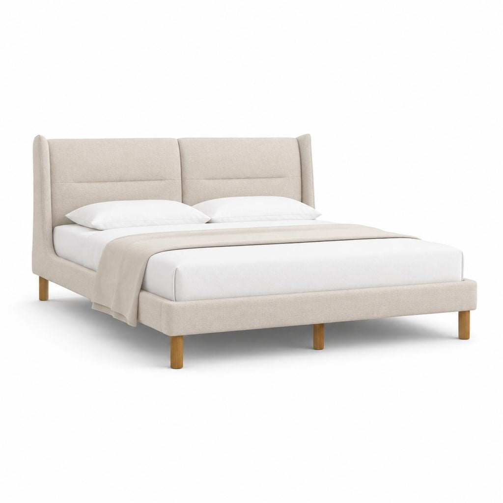 Polsterbett Doppelbett Beige mit Polyesterbezug und Massivholzfüßen 160 x 200 cm